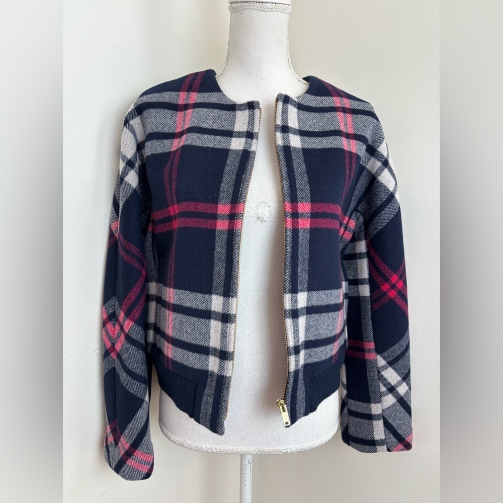 J. Crew Wool Plaid Bomber Jacket Size Small - Picture 3 of 9